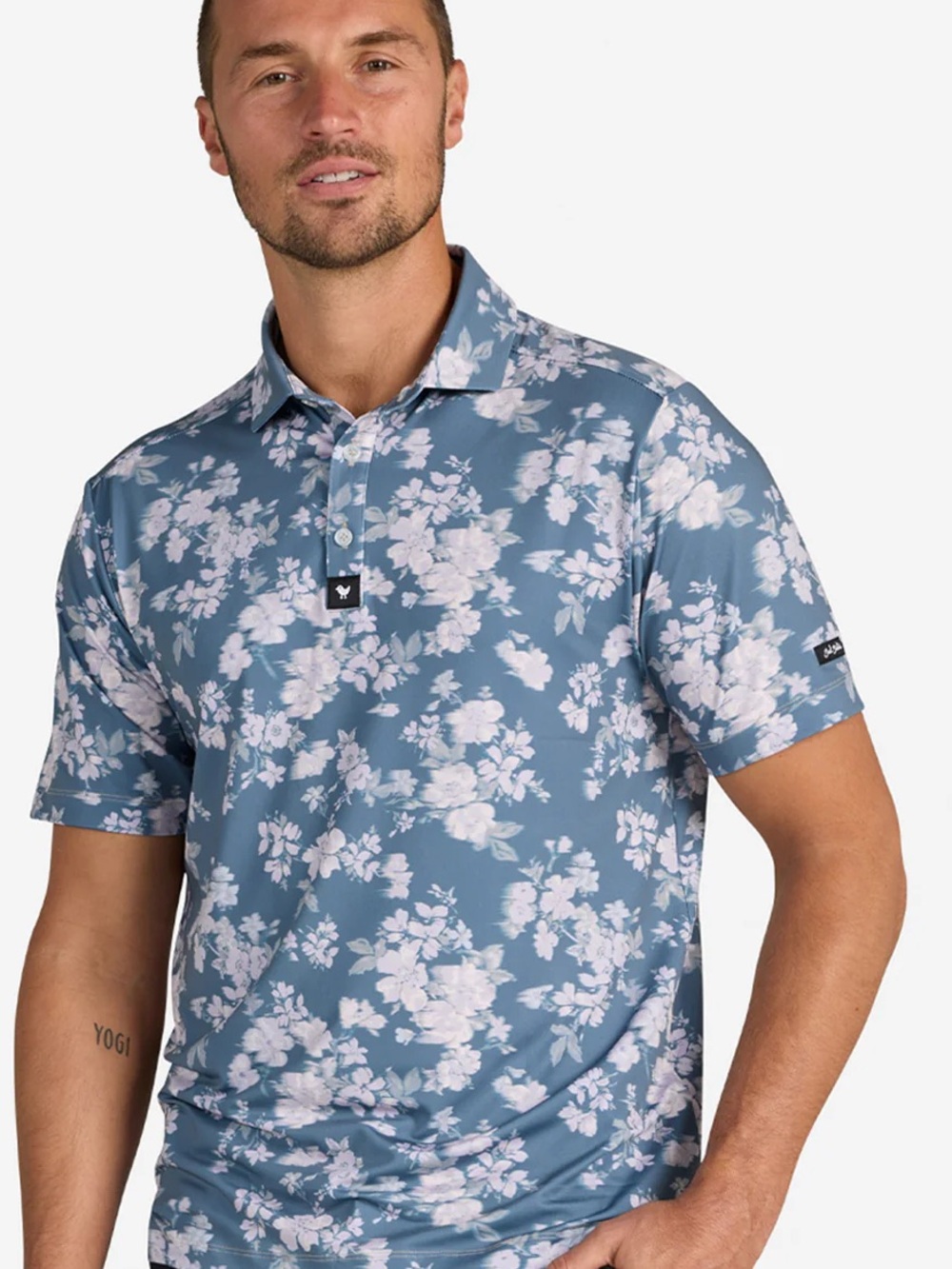 Bad Birdie Stormy Petal Blue Floral Short-Sleeve Men’s Golf Polo Size XXL